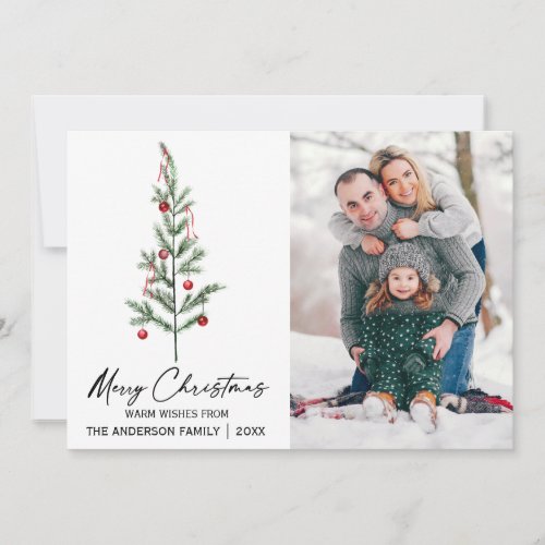 Watercolor Pine Tree Calligraphy Ink Photo Holiday Card