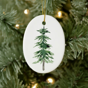 Watercolor Pine Tree Ceramic Ornament