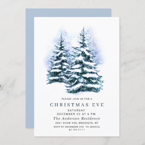 Watercolor Pine Tree Chic Christmas Eve Holiday Invitation