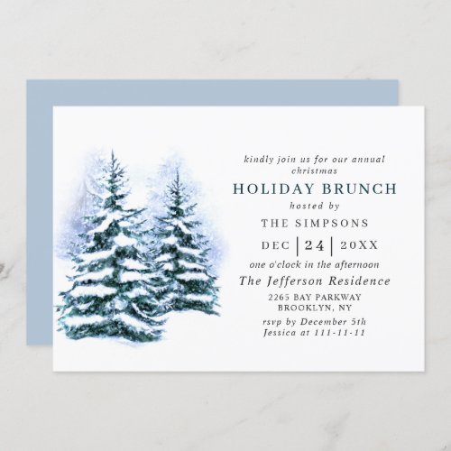 Watercolor Pine Tree Chic Christmas HOLIDAY BRUNCH Invitation