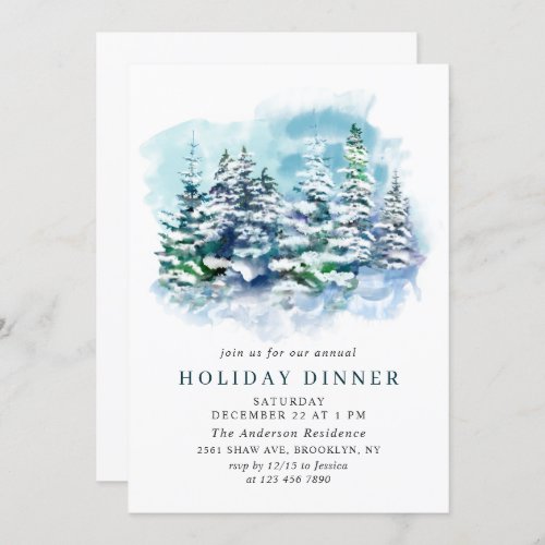 Watercolor Pine Tree Chic Christmas HOLIDAY DINNER Invitation