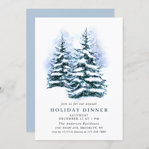 Watercolor Pine Tree Chic Christmas HOLIDAY DINNER Invitation