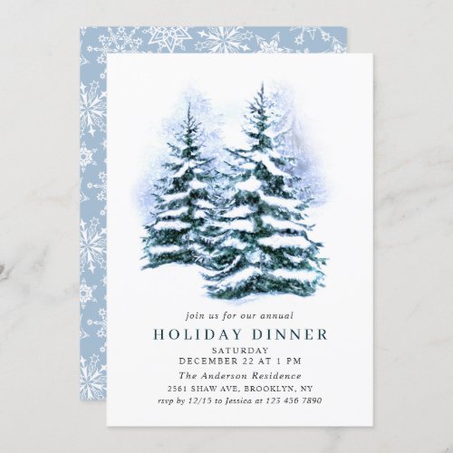 Watercolor Pine Tree Chic Christmas HOLIDAY DINNER Invitation