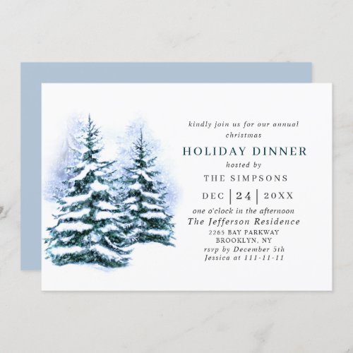 Watercolor Pine Tree Chic Christmas HOLIDAY DINNER Invitation