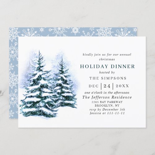 Watercolor Pine Tree Chic Christmas HOLIDAY DINNER Invitation