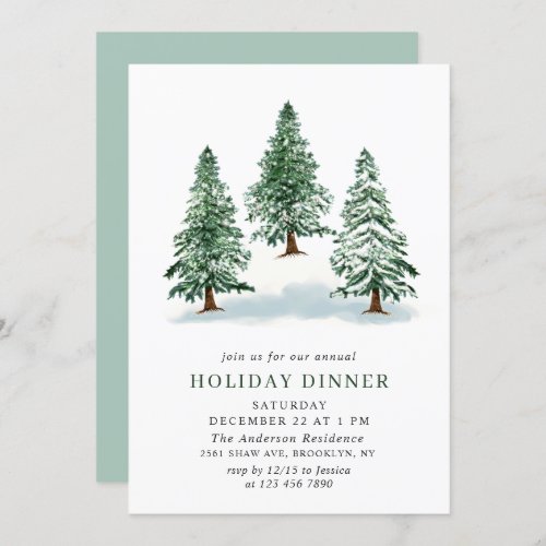 Watercolor Pine Tree Chic Christmas HOLIDAY DINNER Invitation