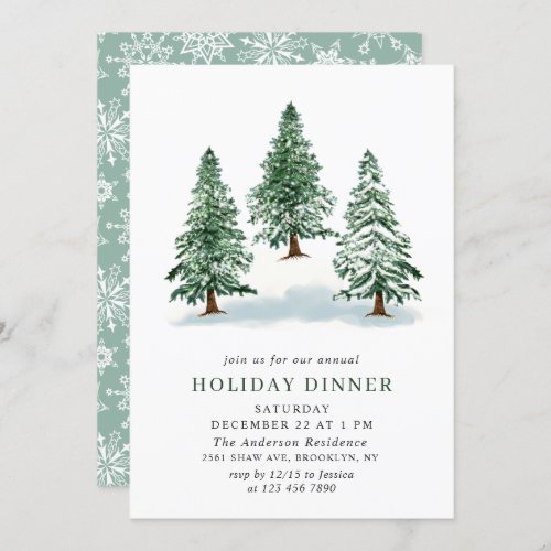 Watercolor Pine Tree Chic Christmas HOLIDAY DINNER Invitation