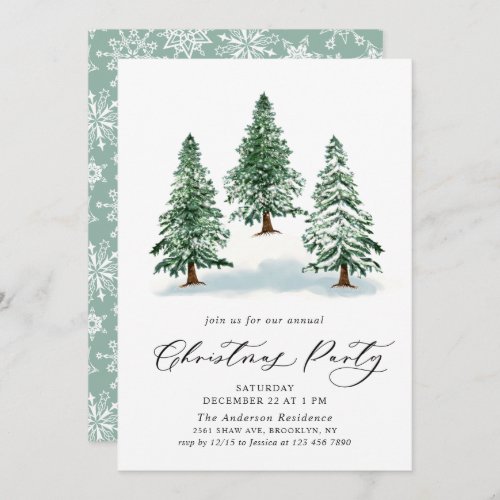 Watercolor Pine Tree Chic Christmas Holiday Party Invitation