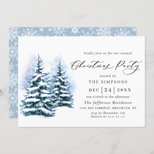 Watercolor Pine Tree Chic Christmas Holiday Party Invitation