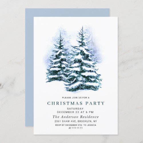 Watercolor Pine Tree Chic Christmas Holiday Party Invitation