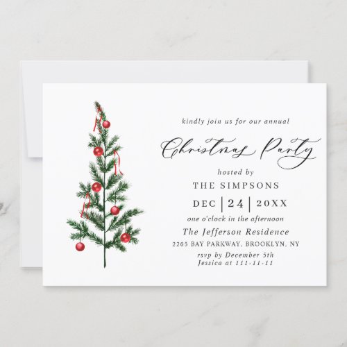 Watercolor Pine Tree Chic Christmas Holiday Party Invitation