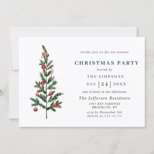 Watercolor Pine Tree Chic Christmas Holiday Party Invitation