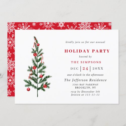 Watercolor Pine Tree Chic Christmas Holiday Party Invitation