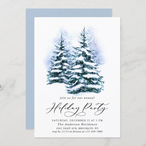 Watercolor Pine Tree Chic Christmas Holiday Party Invitation