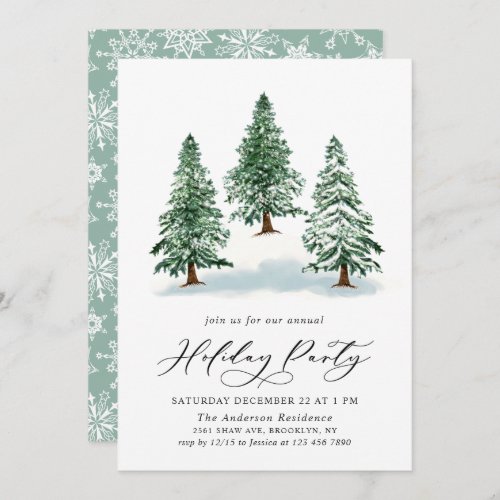 Watercolor Pine Tree Chic Christmas Holiday Party Invitation