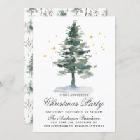 Watercolor Pine Tree Chic Christmas Holiday Party Invitation