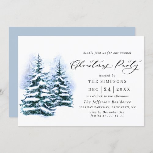 Watercolor Pine Tree Chic Christmas Holiday Party Invitation