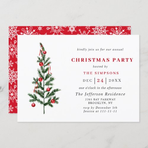 Watercolor Pine Tree Chic Christmas Holiday Party Invitation