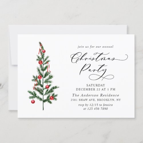 Watercolor Pine Tree Chic Christmas Holiday Party Invitation