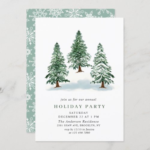 Watercolor Pine Tree Chic Christmas Holiday Party Invitation