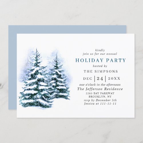 Watercolor Pine Tree Chic Christmas Holiday Party Invitation