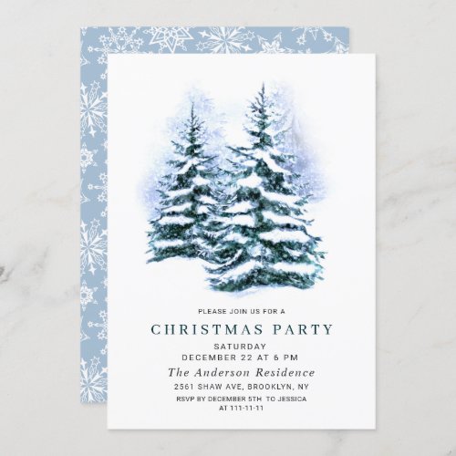 Watercolor Pine Tree Chic Christmas Holiday Party Invitation