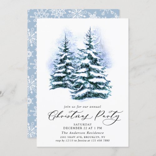 Watercolor Pine Tree Chic Christmas Holiday Party Invitation