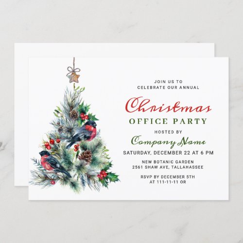 Watercolor Pine Tree Chic Christmas Holiday Party Invitation