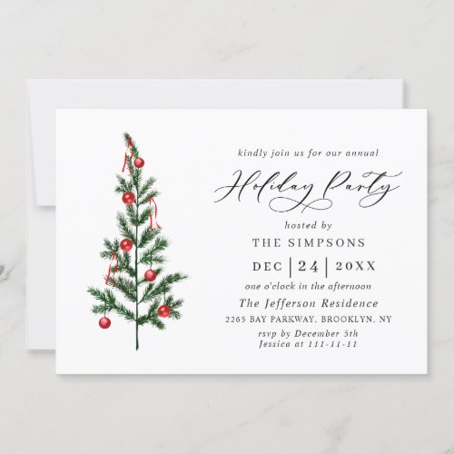 Watercolor Pine Tree Chic Christmas Holiday Party Invitation