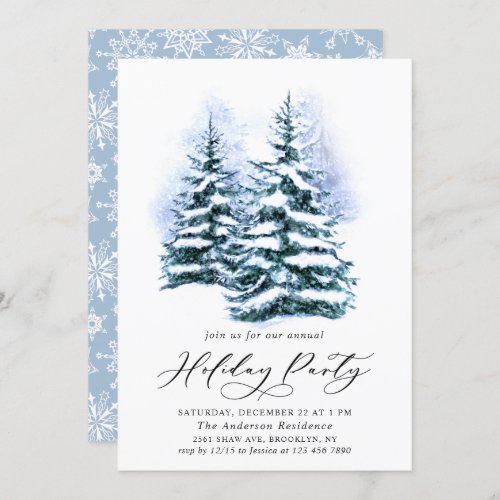 Watercolor Pine Tree Chic Christmas Holiday Party Invitation