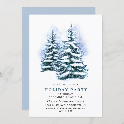 Watercolor Pine Tree Chic Christmas Holiday Party Invitation