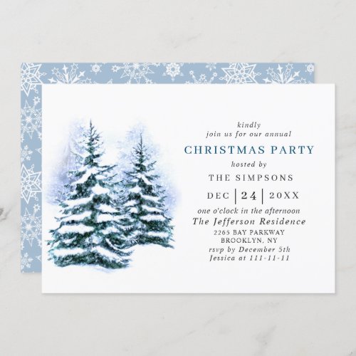 Watercolor Pine Tree Chic Christmas Holiday Party Invitation