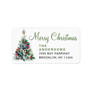 Watercolor Pine Tree Chic Christmas Return Address Label