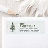 Watercolor Pine Tree Chic Christmas Return Address Label (Insitu)
