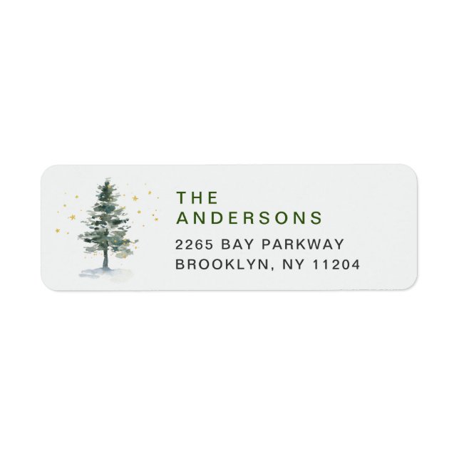 Watercolor Pine Tree Chic Christmas Return Address Label (Front)