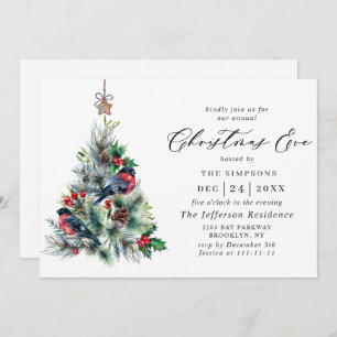 Watercolor Pine Tree Chic Holiday Christmas Eve Invitation