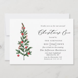 Watercolor Pine Tree Chic Holiday Christmas Eve Invitation