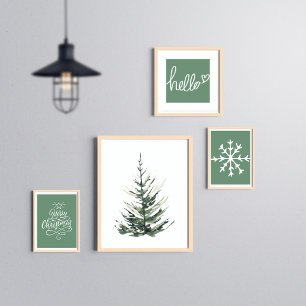 Watercolor Pine tree Christmas Faux Canvas Print