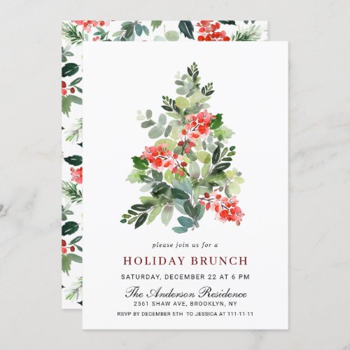 Watercolor Pine Tree Christmas Holiday Brunch Invitation