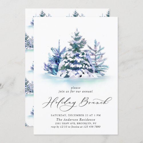 Watercolor Pine Tree Christmas Holiday Brunch Invitation