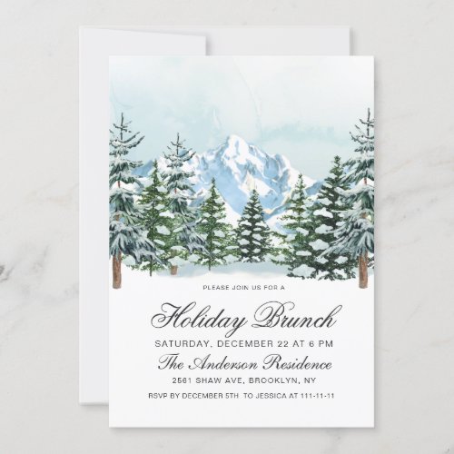 Watercolor Pine Tree Christmas Holiday Brunch Invitation