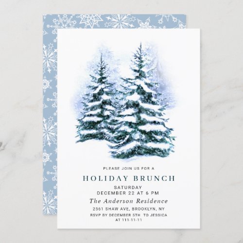 Watercolor Pine Tree Christmas Holiday Brunch Invitation