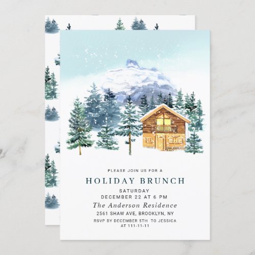 Watercolor Pine Tree Christmas Holiday Brunch Invitation