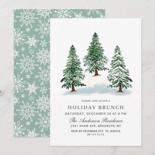 Watercolor Pine Tree Christmas Holiday Brunch Invitation (Front/Back)