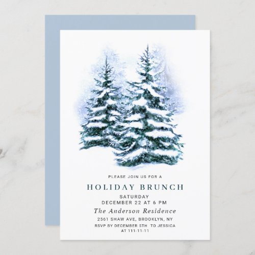 Watercolor Pine Tree Christmas Holiday Brunch Invitation