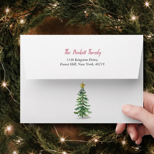 Watercolor Pine Tree Christmas Holiday Envelope (Creator Uploaded)