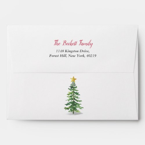 Watercolor Pine Tree Christmas Holiday Envelope