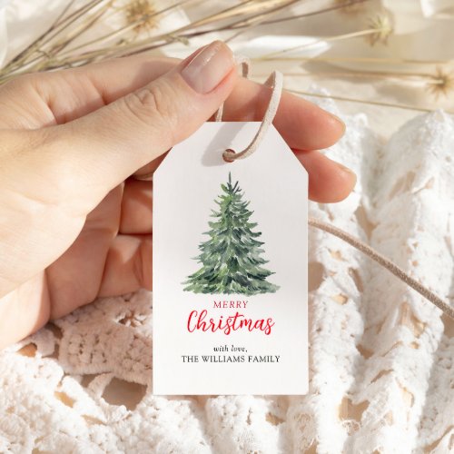 Watercolor Pine Tree Christmas Holiday Favor Gift Tags