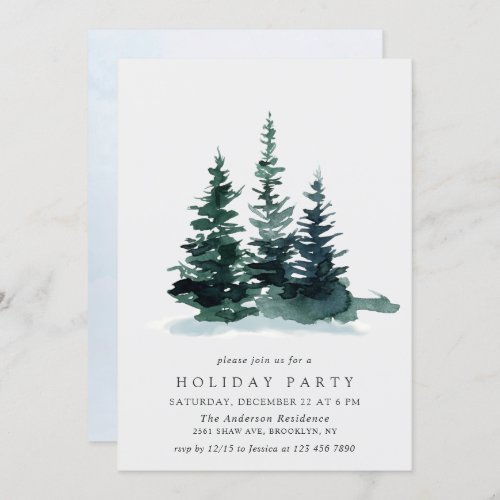 Watercolor Pine Tree Christmas Holiday Invitation