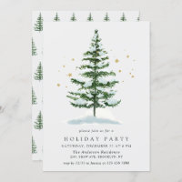 Watercolor Pine Tree Christmas Holiday Invitation